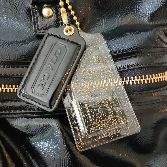 COACH Poppy Daisy Liquid Glass Tote High Shine Patent Leather 17x12 Y2K Style - Picture 9 of 9